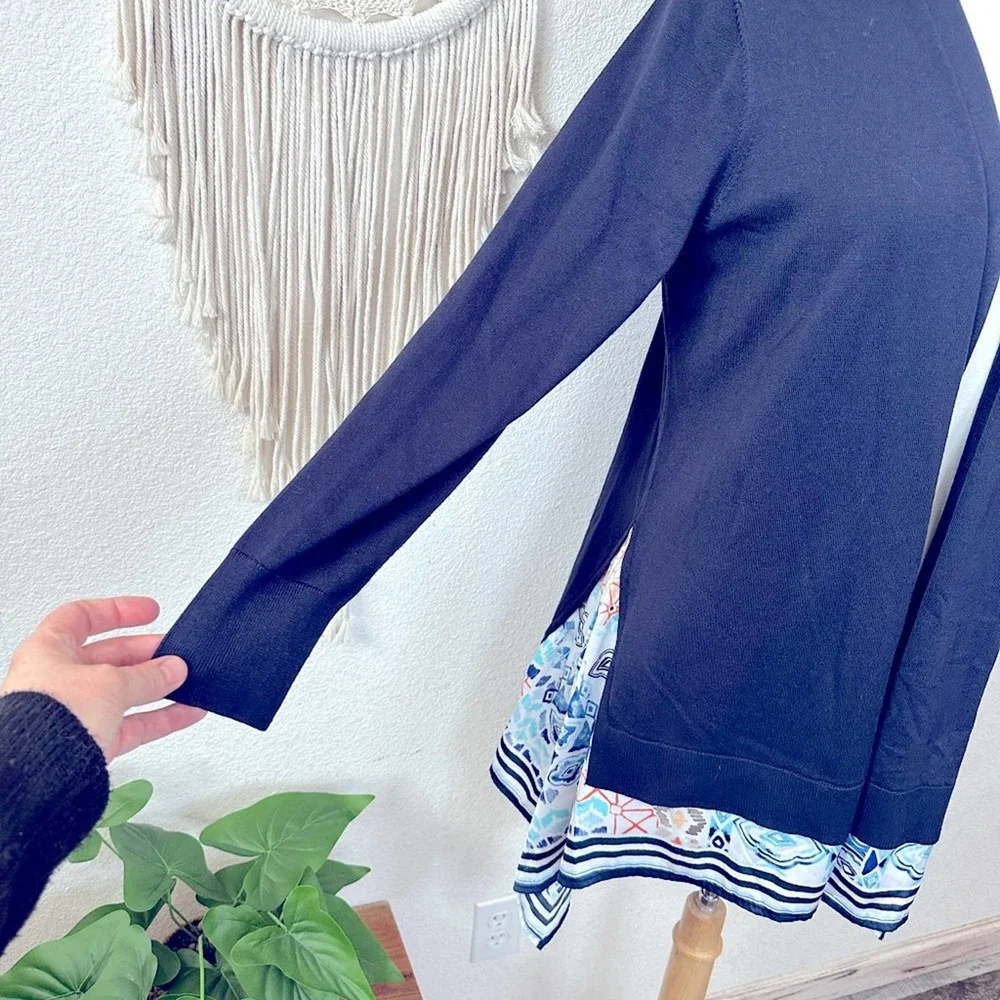 Chicos dk blue layered look open cardigan medium